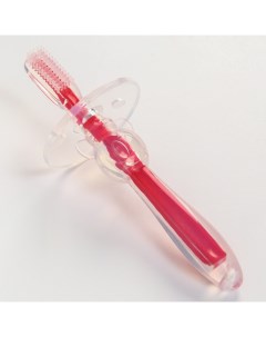 Детская зубная щетка массажер Мышка с ограничителем силиконовая цвет красный Крошка я