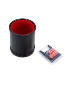 Набор Шейкер для кубиков кожаный с крышкой красный и кубики D6 12 мм красные Stuff-pro