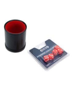 Набор Шейкер для кубиков кожаный с крышкой красный и кубики D6 16 мм красные Stuff-pro