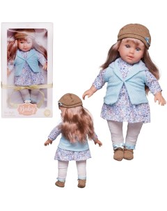 Кукла Junfa в теплой одежде в бело голубом платье голубом жилете темном шапке 45 см Junfa toys