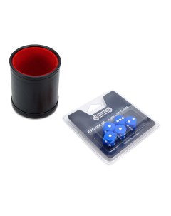 Набор Шейкер для кубиков кожаный с крышкой красный и кубики D6 16 мм синие Stuff-pro