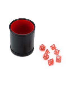 Набор Шейкер для кубиков кожаный с крышкой красный и кубики Аврора Янтарь Stuff-pro