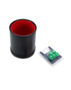 Набор Шейкер для кубиков кожаный с крышкой красный и кубики D6 12 мм зелёные Stuff-pro