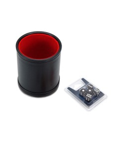 Набор Шейкер для кубиков кожаный с крышкой красный и кубики D6 12 мм чёрные Stuff-pro