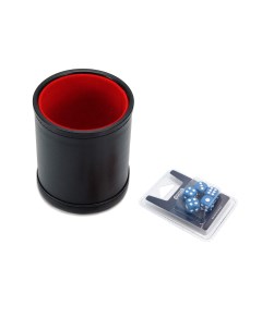 Набор Шейкер для кубиков кожаный с крышкой красный и кубики D6 12 мм синие Stuff-pro