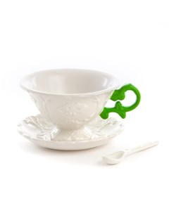 Чайная пара I Tea Green Дизайнерская посуда из фарфора Seletti