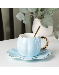 Чайная пара керамическая Цветок 3 предмета чашка 240 мл блюдце d 16 см Nobrand