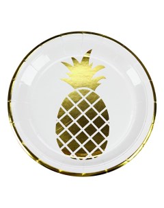 Тарелки одноразовые Золотые ананасы с тиснением 18 см 6 шт Дон карнавал