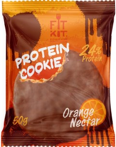 Протеиновое печенье в шоколаде Chocolate Protein Cookie апельсиновый нектар 50г Fit kit