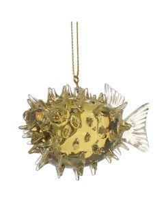 Игрушка елочная 7 см акрил золотистая Рыба фугу Figure sparkle Kuchenland