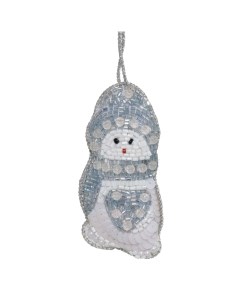 Игрушка елочная 10 см бисер бело голубая Снеговик Beads figure Kuchenland