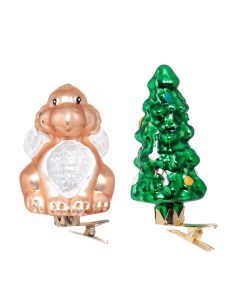 Набор елочных игрушек 7 см 2 шт на клипсах стекло Дракон и елка Figure christmas Kuchenland