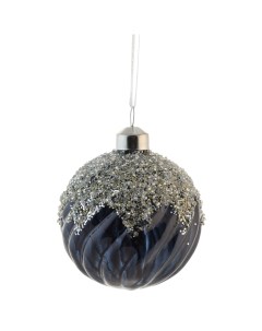 Игрушка елочная 8 см стекло черная Шар с бисером Ball beads Kuchenland