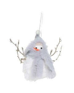 Игрушка елочная 14 см пластик полиэстер бело серая Снеговик в шапке Figure Christmas Fuzz Kuchenland