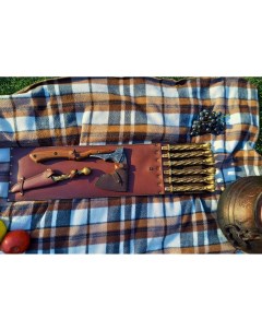 Подарочный набор кованных шампуров в комплекте с топором и нож вилка для снятия мяса Shampurs