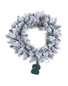 Венок декоративный 40 см с подсветкой пластик Заснеженная ель с шишками Snowy decor Kuchenland