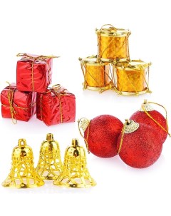 Набор елочных украшений в красном и золотом цветах 12 шт в пакете S1012 Снеговичок