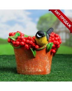 Цветочное кашпо Птичка на шляпе с ягодами 1343733 1 5 л оранжевый Хорошие сувениры