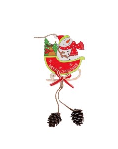 Елочная игрушка Сани с шариками снеговик 1 шт разноцветный Зимнее волшебство