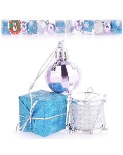 Набор новогодних украшений в голубом и серебристом цветах в коробке S1017 Снеговичок
