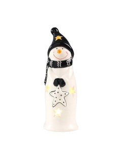 Фигурка Снеговик черная шапка и шарф керамика свет 17 8х6х6 см HY3266 2 Кнр
