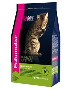 Сухой корм для кошек Hairball Control для выведения шерсти курица 0 4кг Eukanuba