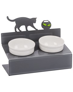 Двойная миска для кошек керамика пластик белый серый 2 шт по 0 35 л Артмиска