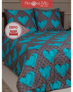 Комплект постельного белья Евро микрофибра сердечки 2 наволочки 70х70 Amore mio
