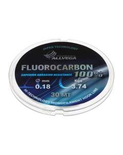 Леска монофильная FX Fluorocarbon 100 0 18 мм тест 3 74 кг 30 м прозрачная Allvega