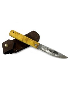Складной Якутский нож 95Х18 стаб карельская береза желтый Мастерская ножей ефремова