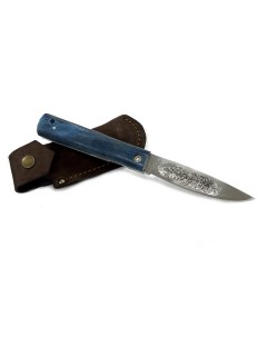 Складной Якутский нож 95Х18 стаб карельская береза голубой Мастерская ножей ефремова