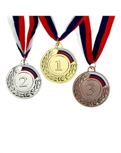 Медаль призовая 002 диам 5 см 3 место триколор цвет бронз с лентой Командор