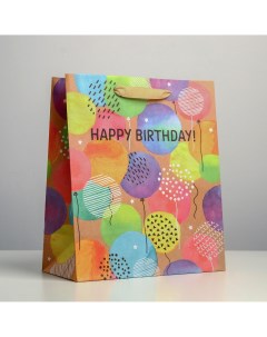 Пакет подарочный крафтовый вертикальный упаковка happy birthday ml 23 х 27 х 11 5 см Дарите счастье