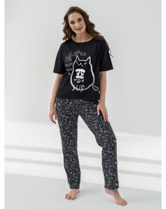 Жен пижама с брюками Черный кот Черный р 46 Оптима трикотаж