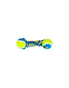 Игрушка для собак Гантель из теннисных мячей на веревке синий с желтым 22 см Petmax
