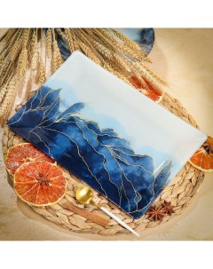 Тарелка десертная стекло 20х30 см прямоугольная Navy Leaves голубая Daniks