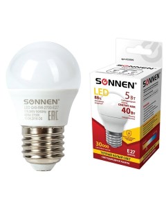 Лампа светодиодная комплект 5 шт 5 40 Вт цоколь E27 шар теплый белый свет Sonnen