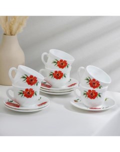 Сервиз чайный Доляна Бархатная роза 12 предметов чашка 200 мл блюдце d 14 см цвет бе Nobrand