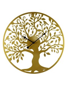 Часы настенные из металла Дерево жизни d 50 см золото Рубин