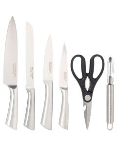 Набор ножей 6 пр в подставке с овощечисткой ножницами сталь пластик Pascale Kuchenland