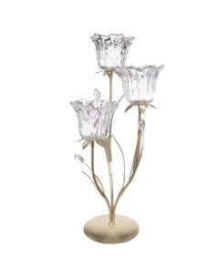 Подсвечник Fantastic flowers Цветы 45 см 3 свечи стекло металл золотистый Kuchenland