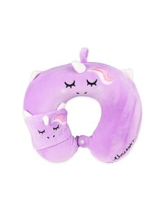 Подушка дорожная с эффектом памяти маска для сна Набор 2 в 1 Милый единорог фиолетовый Miland