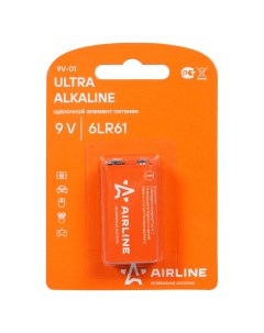 Батарейка 6LR61 Крона 9V щелочная 1 шт 9V 01 Airline