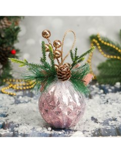 Шар на ель Блеск Рождества грани бант пластик 1 шт розовый Зимнее волшебство