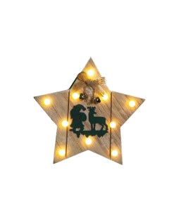 Елочная игрушка Звезда с Дедом Морозом и оленем на батарейках Luazon lighting