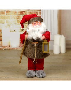 Новогодняя фигурка Дед Мороз телогрейка с фонарем 1111413 38x12x16 см Nobrand