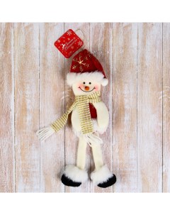 Елочная игрушка Снеговик в костюмчике с узором 1 шт белый коричневый Зимнее волшебство