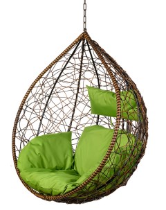 Подвесное кресло коричневое Tropica зеленая подушка Bigarden