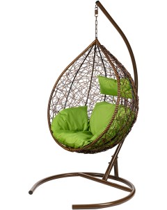 Подвесное кресло коричневое Tropica зеленая подушка Bigarden