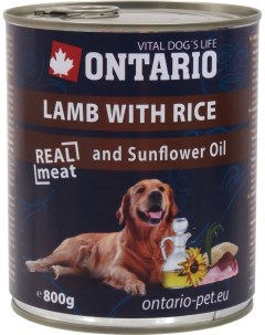 Консервы для собак ягненок и рис 800г Ontario